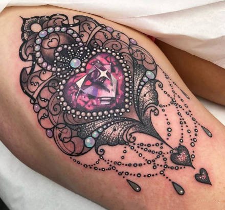 钻石和梵花搭配的newschool纹身图案