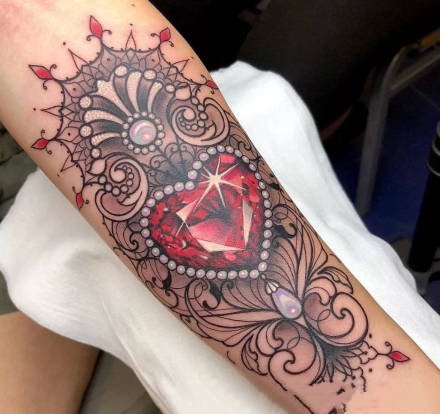 钻石和梵花搭配的newschool纹身图案