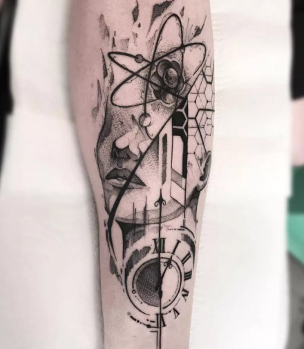 26组黑灰色的点线扫针纹身图案