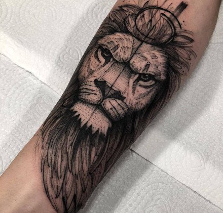 暗水彩风格的狮子等动物纹身图案18张