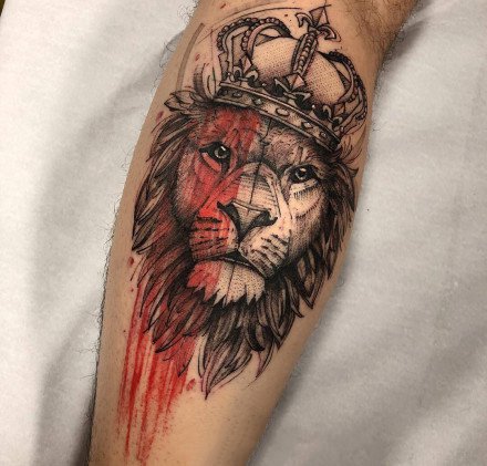 暗水彩风格的狮子等动物纹身图案18张