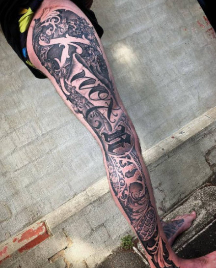 3d立体风格的奇卡诺花体字纹身图案