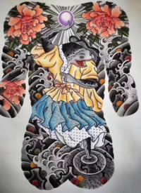 9张满背传统小通体全胛纹身手稿图案