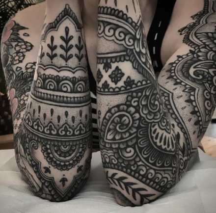 26组黑色的点刺梵花曼陀罗纹身图案