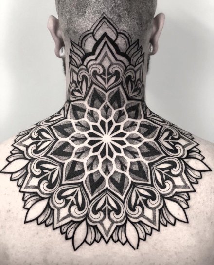 26组黑色的点刺梵花曼陀罗纹身图案