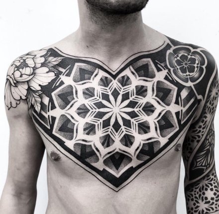 26组黑色的点刺梵花曼陀罗纹身图案