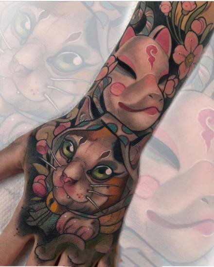 school风格的帅气手背部纹身图案