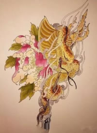 黄色调的一组日式新传统纹身手稿图片