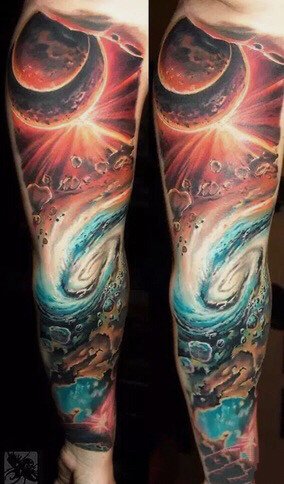 梦幻星空主题的一组科幻星空纹身图案