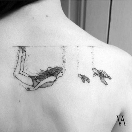 潜水员主题的一组个性纹身图案9张