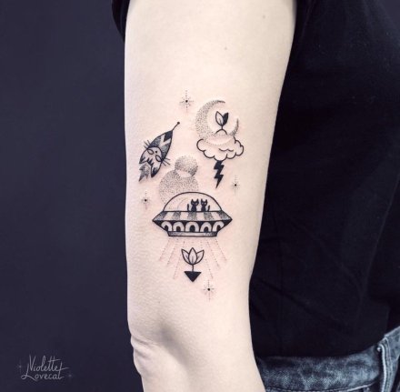 小臂上很有创意的小清新点刺纹身图案