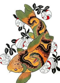 9张很漂亮的新传统彩色鲤鱼纹身手稿图案