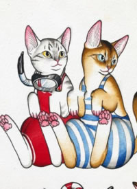 创意的一组school猫纹身手稿素材图片