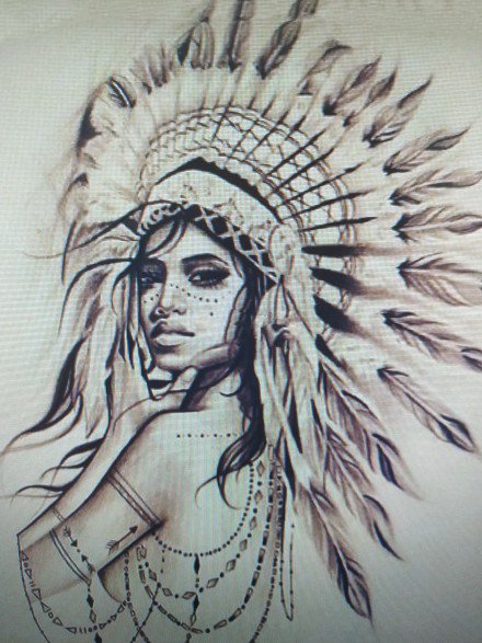 9张各风格印第安女郎的纹身手稿图片