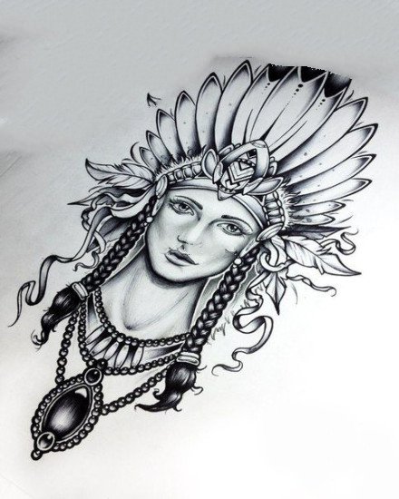 9张各风格印第安女郎的纹身手稿图片