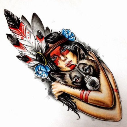 9张各风格印第安女郎的纹身手稿图片