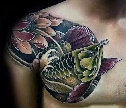 好看的一组传统金龙鱼纹身图案