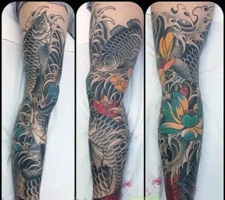 好看的一组传统金龙鱼纹身图案