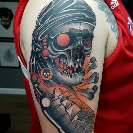 霸气侧露的包大臂骷髅纹身图案
