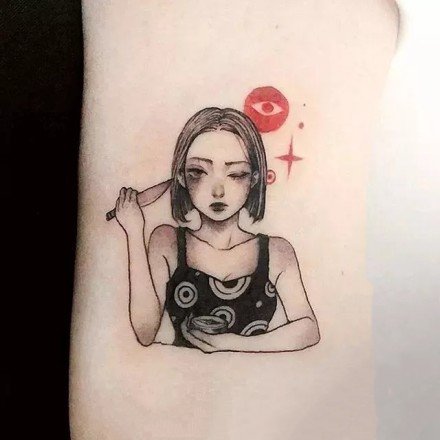 一组小女孩的人物简笔画纹身图