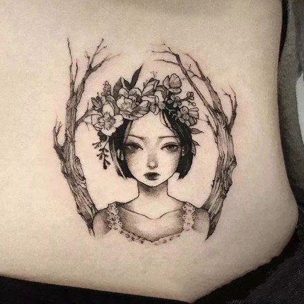 一组小女孩的人物简笔画纹身图