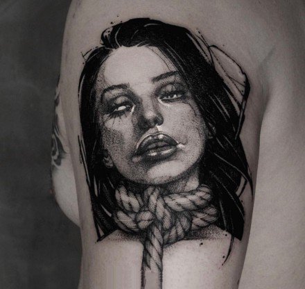 暗黑恐怖风格的人脸纹身图案