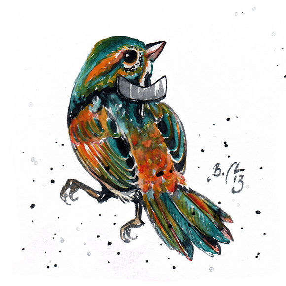 50张水彩色知更鸟等小鸟纹身手稿