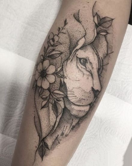 小清新线条设计风格的狮子主题纹身图案