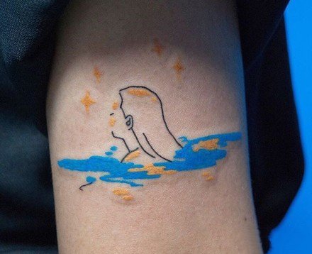 蓝色调的一组简约小清新纹身图案