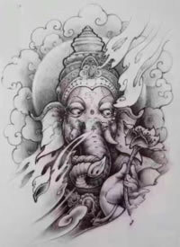 9张传统的象神纹身手稿欣赏