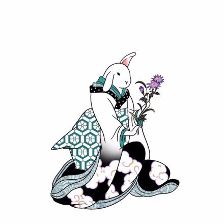 日式风格的创意兔子艺伎纹身手稿图片