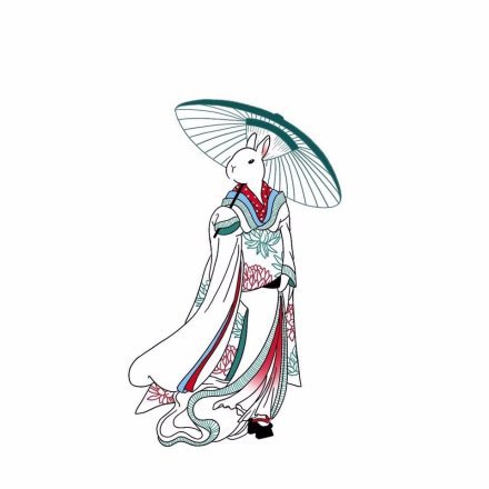 日式风格的创意兔子艺伎纹身手稿图片