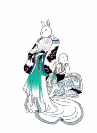 日式风格的创意兔子艺伎纹身手稿图片