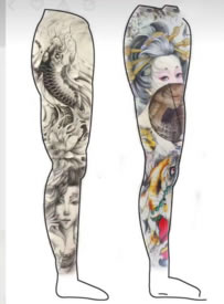 花腿花臂的一组纹身效果图欣赏