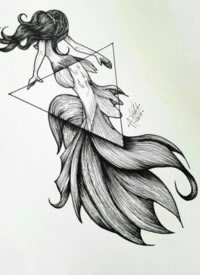 小清新的美人鱼纹身素描手稿图案