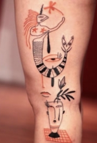 线条组成的涂鸦风格人脸纹身图片