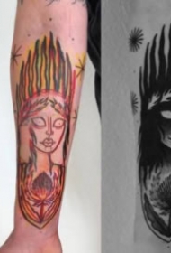 9张手臂的动物等纹身描线与作品对比图