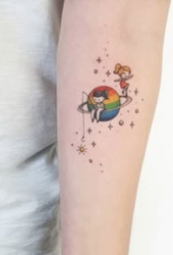 可爱的好看脚踝小清新彩色纹身图
