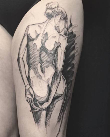 法国巴黎的浪漫裸女人像纹身图案