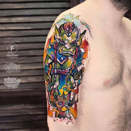 27组水彩跟卡通相结合的彩色纹身作品