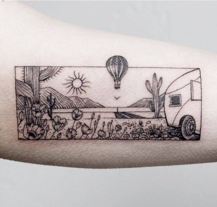 热气球主题的一组小清新纹身图案9张
