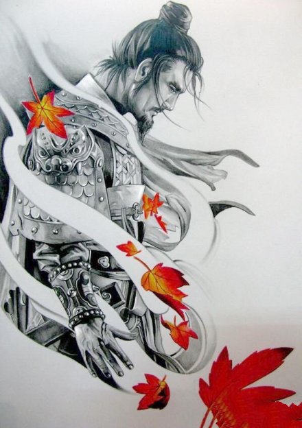 男性帅气的传统半身纹身作品图案