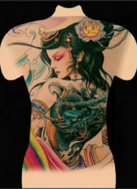 一组满背花旦的纹身手稿图案