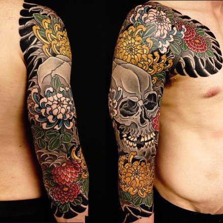 9张很有感觉的老传统半甲花臂纹身图案