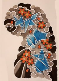 9张日式传统半甲纹身手稿图片