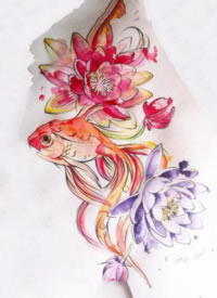 彩铅跟水彩相结合一组彩色纹身手稿图片