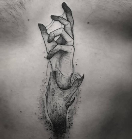 11张手主题的黑色点刺纹身图案欣赏