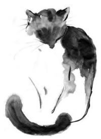 水墨风格的一组猫主题纹身图片