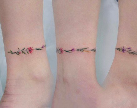 简约的小清新花环手环和脚环纹身图片