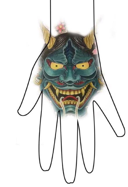 手背上的一组般若纹身效果图欣赏